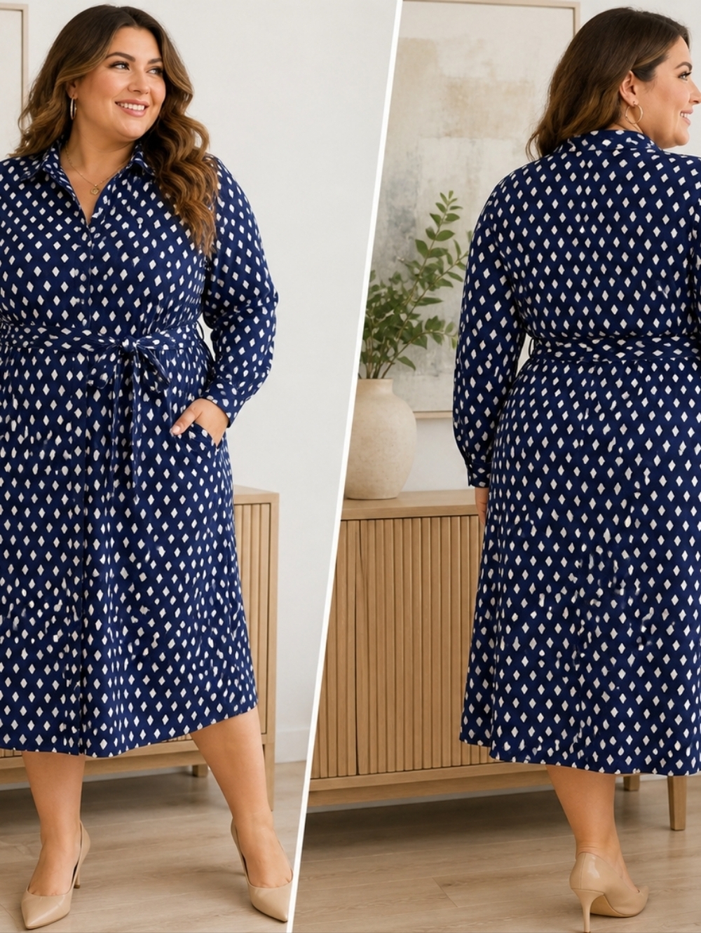 ELOQUII Elements Size 24 Contemporary Navy Geometric Shirt Dress Plus Size Chic - Picture 1 of 6